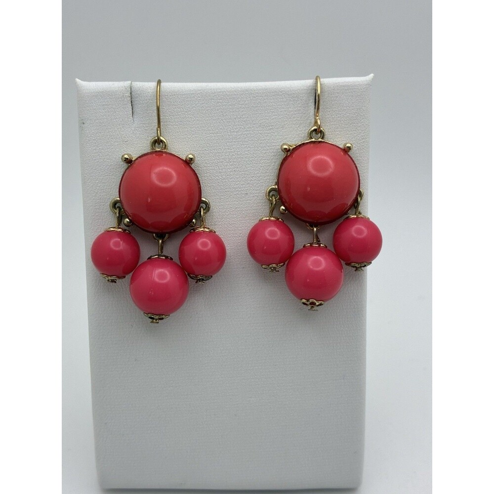 Pink Bubble Bead Dangle Pierced Earrings Retro Era 1.75 In. Gold Tone VTG
